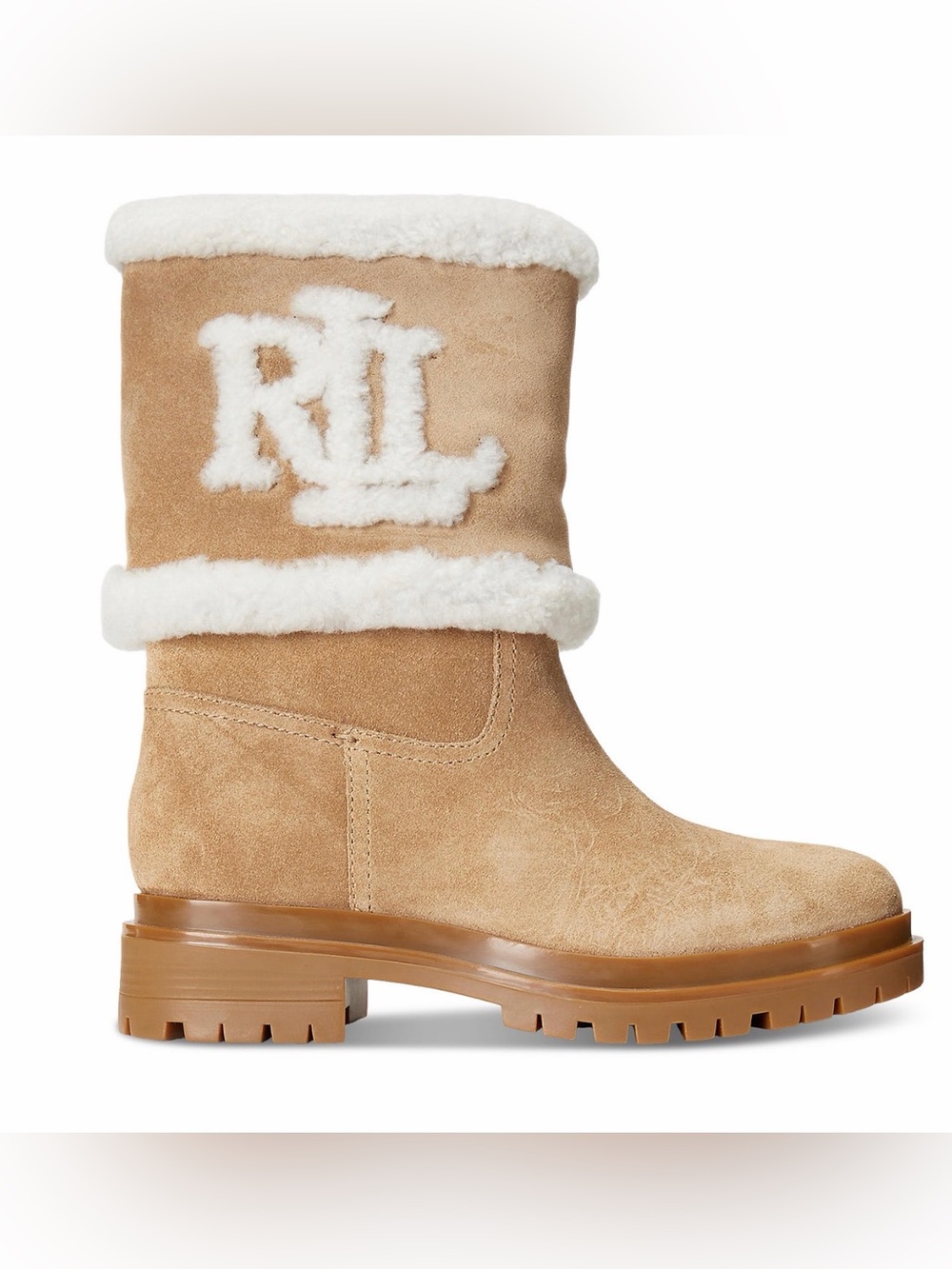 Lauren By Ralph Lauren Carter Water Repellent Tan Suede Shearling Boots Size 6
